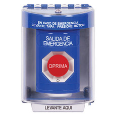 SS2481EX-ES STI Blue Indoor/Outdoor Surface w/ Horn Turn-to-Reset Stopper Station with EMERGENCY EXIT Label Spanish