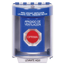 SS2481HV-ES STI Blue Indoor/Outdoor Surface w/ Horn Turn-to-Reset Stopper Station with HVAC SHUT DOWN Label Spanish