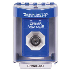 SS2483PX-ES STI Blue Indoor/Outdoor Surface w/ Horn Key-to-Activate Stopper Station with PUSH TO EXIT Label Spanish