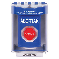 SS2485AB-ES STI Blue Indoor/Outdoor Surface w/ Horn Momentary (Illuminated) Stopper Station with ABORT Label Spanish