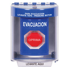 SS2485EV-ES STI Blue Indoor/Outdoor Surface w/ Horn Momentary (Illuminated) Stopper Station with EVACUATION Label Spanish
