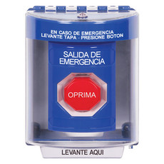 SS2485EX-ES STI Blue Indoor/Outdoor Surface w/ Horn Momentary (Illuminated) Stopper Station with EMERGENCY EXIT Label Spanish
