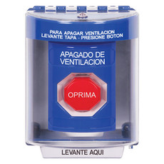 SS2485HV-ES STI Blue Indoor/Outdoor Surface w/ Horn Momentary (Illuminated) Stopper Station with HVAC SHUT DOWN Label Spanish