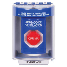 SS2489HV-ES STI Blue Indoor/Outdoor Surface w/ Horn Turn-to-Reset (Illuminated) Stopper Station with HVAC SHUT DOWN Label Spanish