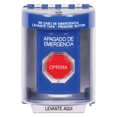 SS2489PO-ES STI Blue Indoor/Outdoor Surface w/ Horn Turn-to-Reset (Illuminated) Stopper Station with EMERGENCY POWER OFF Label Spanish