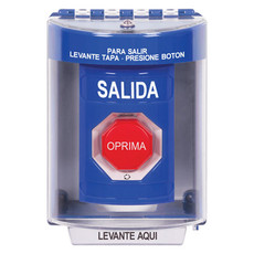 SS2489XT-ES STI Blue Indoor/Outdoor Surface w/ Horn Turn-to-Reset (Illuminated) Stopper Station with EXIT Label Spanish