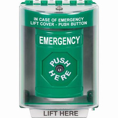 SS2180EM-EN STI Green Indoor/Outdoor Surface w/ Horn Key-to-Reset Stopper Station with EMERGENCY Label English