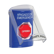 SS24A9PO-ES STI Blue Indoor Only Flush or Surface w/ Horn Turn-to-Reset (Illuminated) Stopper Station with EMERGENCY POWER OFF Label Spanish