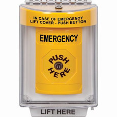 SS2240EM-EN STI Yellow Indoor/Outdoor Flush w/ Horn Key-to-Reset Stopper Station with EMERGENCY Label English