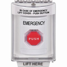 SS2335EM-EN STI White Indoor/Outdoor Flush Momentary (Illuminated) Stopper Station with EMERGENCY Label English