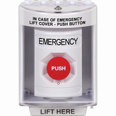 SS2371EM-EN STI White Indoor/Outdoor Surface Turn-to-Reset Stopper Station with EMERGENCY Label English