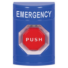 SS2405EM-EN STI Blue No Cover Momentary (Illuminated) Stopper Station with EMERGENCY Label English
