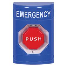 SS2409EM-EN STI Blue No Cover Turn-to-Reset (Illuminated) Stopper Station with EMERGENCY Label English