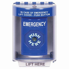 SS2480EM-EN STI Blue Indoor/Outdoor Surface w/ Horn Key-to-Reset Stopper Station with EMERGENCY Label English