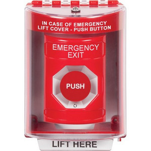 SS2081EX-EN STI Red Indoor/Outdoor Surface w/ Horn Turn-to-Reset Stopper Station with EMERGENCY EXIT Label English