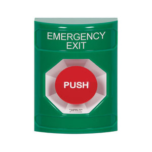 SS2101EX-EN STI Green No Cover Turn-to-Reset Stopper Station with EMERGENCY EXIT Label English