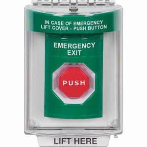 SS2148EX-EN STI Green Indoor/Outdoor Flush w/ Horn Pneumatic (Illuminated) Stopper Station with EMERGENCY EXIT Label English