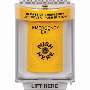 SS2240EX-EN STI Yellow Indoor/Outdoor Flush w/ Horn Key-to-Reset Stopper Station with EMERGENCY EXIT Label English