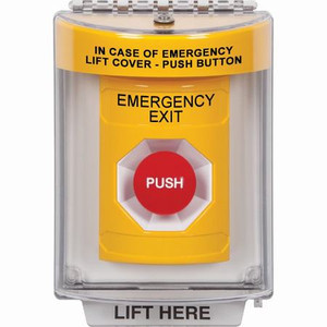 SS2244EX-EN STI Yellow Indoor/Outdoor Flush w/ Horn Momentary Stopper Station with EMERGENCY EXIT Label English