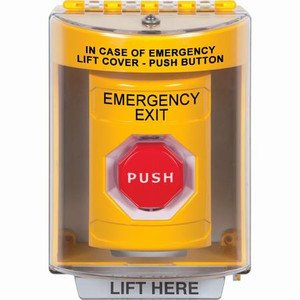 SS2285EX-EN STI Yellow Indoor/Outdoor Surface w/ Horn Momentary (Illuminated) Stopper Station with EMERGENCY EXIT Label English