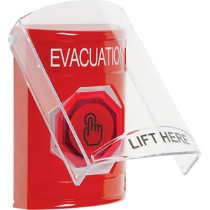 SS2027EV-EN STI Red Indoor Only Flush or Surface Weather Resistant Momentary (Illuminated) with Red Lens Stopper Station with EVACUATION Label English