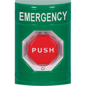 SS2109EM-EN STI Green No Cover Turn-to-Reset (Illuminated) Stopper Station with EMERGENCY Label English