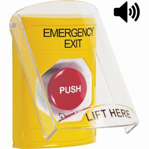 SS22A1EX-EN STI Yellow Indoor Only Flush or Surface w/ Horn Turn-to-Reset Stopper Station with EMERGENCY EXIT Label English