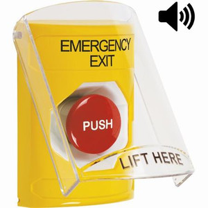 SS22A4EX-EN STI Yellow Indoor Only Flush or Surface w/ Horn Momentary Stopper Station with EMERGENCY EXIT Label English