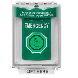 SS2137EM-EN STI Green Indoor/Outdoor Flush Weather Resistant Momentary (Illuminated) with Green Lens Stopper Station with EMERGENCY Label English