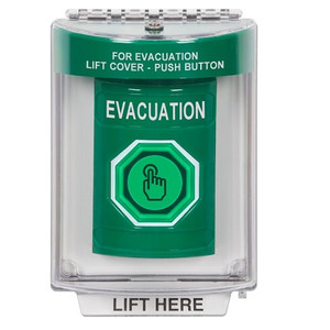 SS2137EV-EN STI Green Indoor/Outdoor Flush Weather Resistant Momentary (Illuminated) with Green Lens Stopper Station with EVACUATION Label English