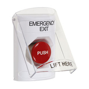 SS2324EX-EN STI White Indoor Only Flush or Surface Momentary Stopper Station with EMERGENCY EXIT Label English