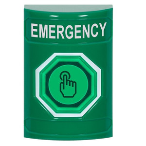 SS2106EM-EN STI Green No Cover Momentary (Illuminated) with Green Lens Stopper Station with EMERGENCY Label English