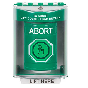SS2177AB-EN STI Green Indoor/Outdoor Surface Weather Resistant Momentary (Illuminated) with Green Lens Stopper Station with ABORT Label English