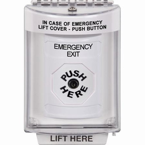 SS2330EX-EN STI White Indoor/Outdoor Flush Key-to-Reset Stopper Station with EMERGENCY EXIT Label English