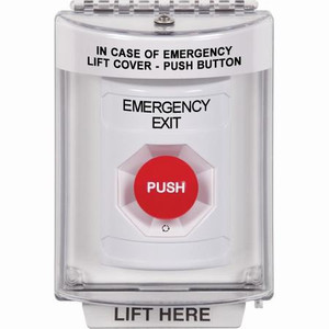 SS2331EX-EN STI White Indoor/Outdoor Flush Turn-to-Reset Stopper Station with EMERGENCY EXIT Label English