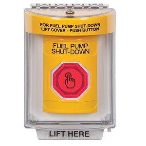 SS2247PS-EN STI Yellow Indoor/Outdoor Flush w/ Horn Weather Resistant Momentary (Illuminated) with Red Lens Stopper Station with FUEL PUMP SHUT DOWN Label English