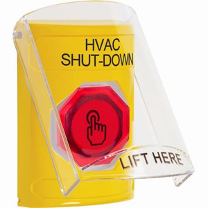 SS22A6HV-EN STI Yellow Indoor Only Flush or Surface w/ Horn Momentary (Illuminated) with Red Lens Stopper Station with HVAC SHUT DOWN Label English