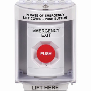 SS2381EX-EN STI White Indoor/Outdoor Surface w/ Horn Turn-to-Reset Stopper Station with EMERGENCY EXIT Label English