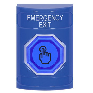 SS2407EX-EN STI Blue No Cover Weather Resistant Momentary (Illuminated) with Blue Lens Stopper Station with EMERGENCY EXIT Label English
