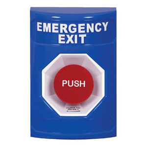 SS2401EX-EN STI Blue No Cover Turn-to-Reset Stopper Station with EMERGENCY EXIT Label English