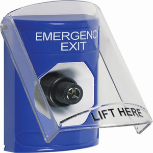 SS2423EX-EN STI Blue Indoor Only Flush or Surface Key-to-Activate Stopper Station with EMERGENCY EXIT Label English