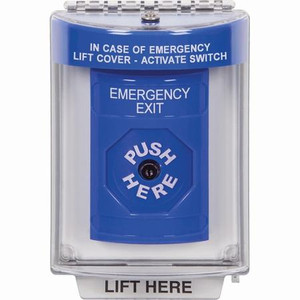 SS2430EX-EN STI Blue Indoor/Outdoor Flush Key-to-Reset Stopper Station with EMERGENCY EXIT Label English