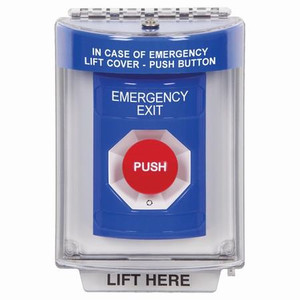 SS2441EX-EN STI Blue Indoor/Outdoor Flush w/ Horn Turn-to-Reset Stopper Station with EMERGENCY EXIT Label English