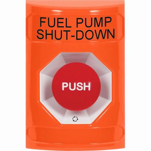 SS2501PS-EN STI Orange No Cover Turn-to-Reset Stopper Station with FUEL PUMP SHUT DOWN Label English