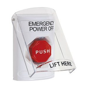 SS2329PO-EN STI White Indoor Only Flush or Surface Turn-to-Reset (Illuminated) Stopper Station with EMERGENCY POWER OFF Label English