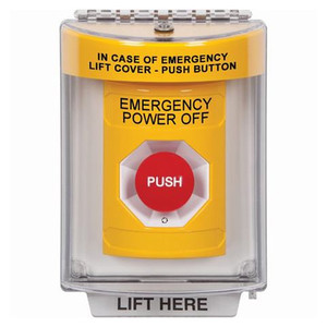 SS2231PO-EN STI Yellow Indoor/Outdoor Flush Turn-to-Reset Stopper Station with EMERGENCY POWER OFF Label English