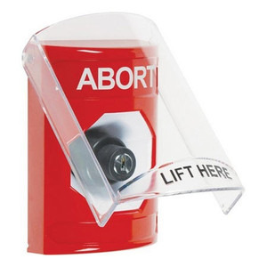 SS2023AB-EN STI Red Indoor Only Flush or Surface Key-to-Activate Stopper Station with ABORT Label English
