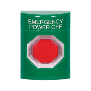 SS2105PO-EN STI Green No Cover Momentary (Illuminated) Stopper Station with EMERGENCY POWER OFF Label English