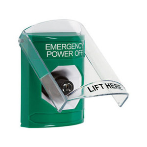 SS2123PO-EN STI Green Indoor Only Flush or Surface Key-to-Activate Stopper Station with EMERGENCY POWER OFF Label English