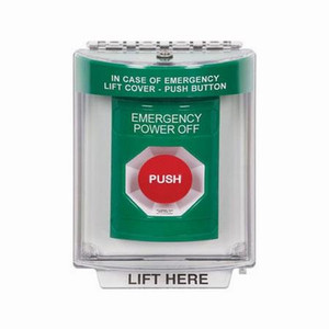 SS2131PO-EN STI Green Indoor/Outdoor Flush Turn-to-Reset Stopper Station with EMERGENCY POWER OFF Label English